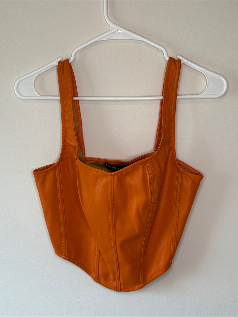 Sincerely Jules Orange Faux Leather Corset Tank